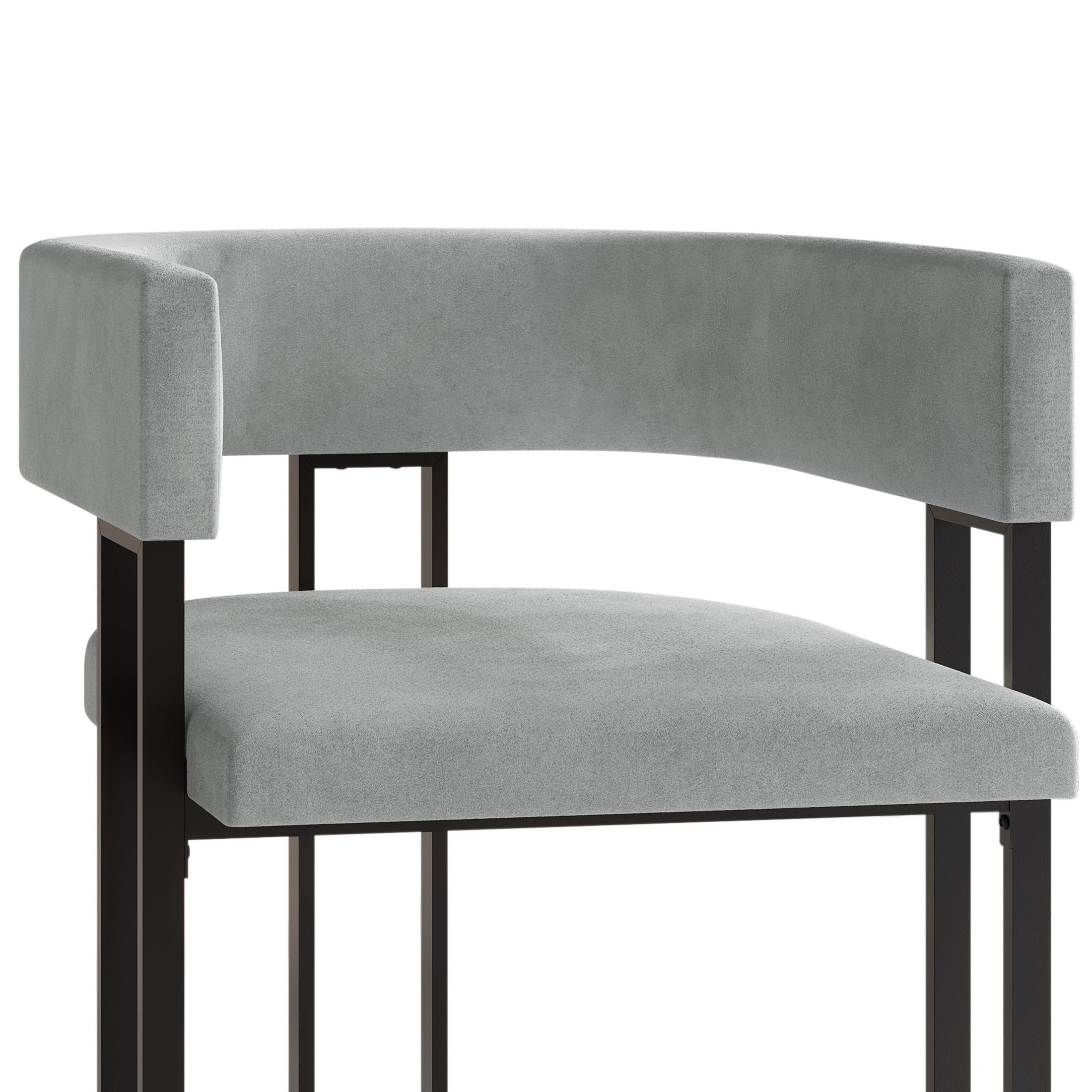 Castle Place Minimalist Black Metal Dining Chair, Silver Grey Velvet