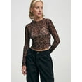 thumbnail image 6 of Women'S Mesh See Through T Shirt Fashion Money Print Long Sleeve Crop Top Slim Tee Tops Black Leopard Pattern M, 6 of 8