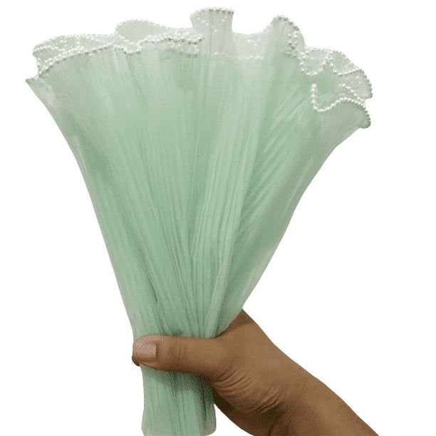 Xiao Hua Papel de embalaje con borde de perla para flores, hilo para envolver ramos, red para flores, arte floral, 4 metros de largo (verde fruta)
