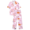 thumbnail image 4 of Gaexia Halloween Fun Print Pajama Set for Women Short Sleeve Long Pants Satin V-Neck Button Down Sleepwear Loungewear Pajama Set, 4 of 5