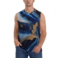 thumbnail image 2 of Lsque Navy Blue Marble Print Men's Cotton Blend Sleeveless Muscle Shirts (S-3XL)- Moisture Wicking, Odor Protection, UPF 30+,Large, 2 of 8