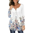 thumbnail image 6 of IROINNID Savings Ladies Long Sleeve T Shirts Lounge T-shirt Printed Round Neck Ruched Button Pullover Blouse Tops,White, 6 of 6