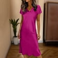thumbnail image 2 of Camisetas de Cuello en V de Manga Larga de Mujer de Verano de Color Sólido Manga Corta Vestido de Sueño con Cuello en V, Vestido de Cuello en V de Manga Larga para las Mujeres Ropa de Noche Casual, 2 of 5