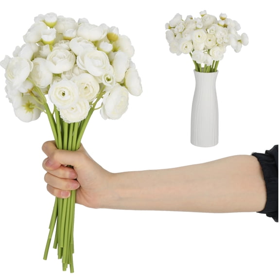 18 Pcs Realistic White Ranunculus Artificial Silk Flowers Set, Bridal Bouquet Floral Arrangement Kit for DIY Elegant Table Centerpieces and Stylish Home Wedding Decorations