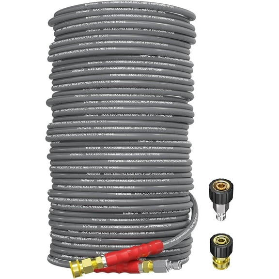 Heliwoo 150FT Pressure Washer Hose 4200PSI 1/4" Kink Resistant Power Washer Extension Hose, Flexible Heavy Duty Replacement Hose, Compatible with M22 14mm Fittings, High Tensile Wire Braid