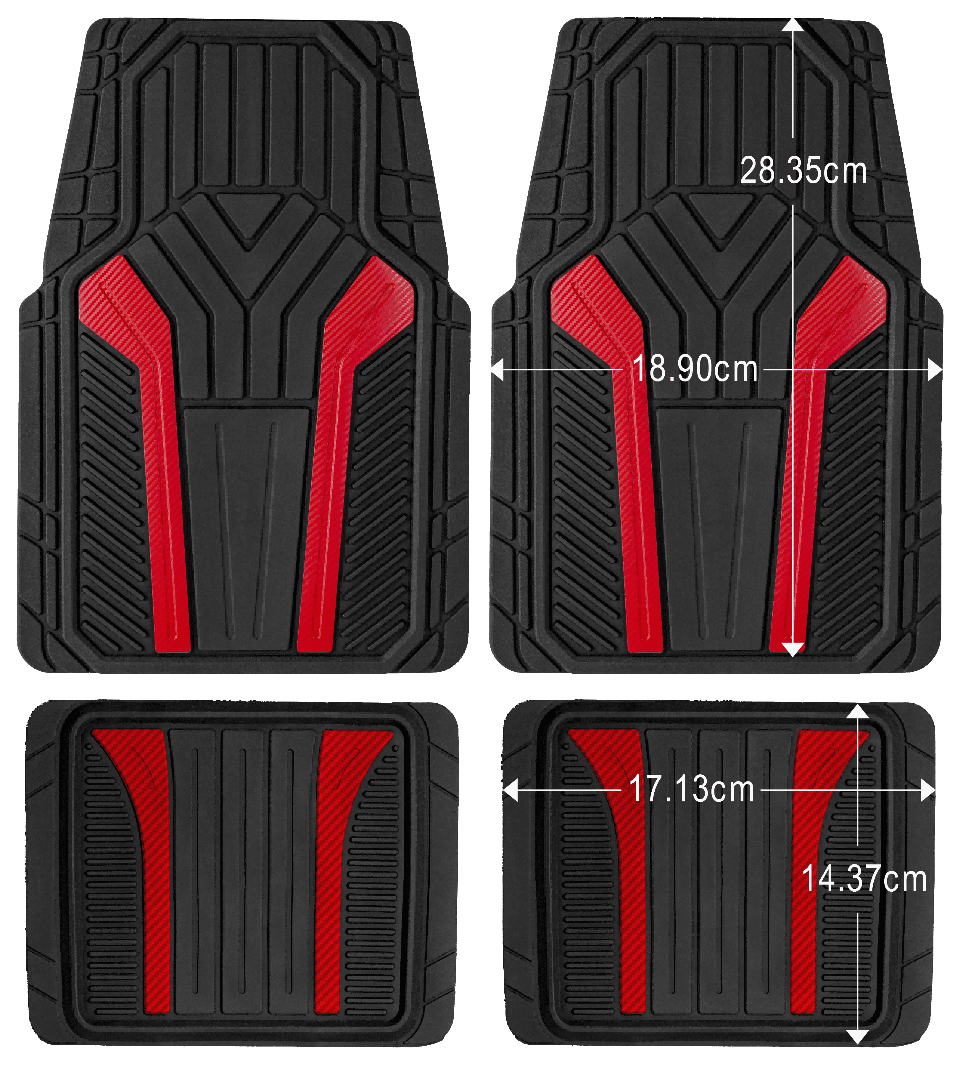 Auto Drive 4-Piece Sports Rubber Car Floor Mats Carbon Fiber Red - Universal Fit, 22WM69-1