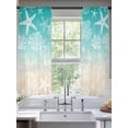thumbnail image 2 of Marine Life Sheer Curtains 63 Inch Long 2 Panels, Starfish Coral Shell Gradient Green Brown Ocean Light Filtering Rod Pocket Curtains, Sheer Voile Drapes for Living Room Bedroom, 52"x63", 2 of 8