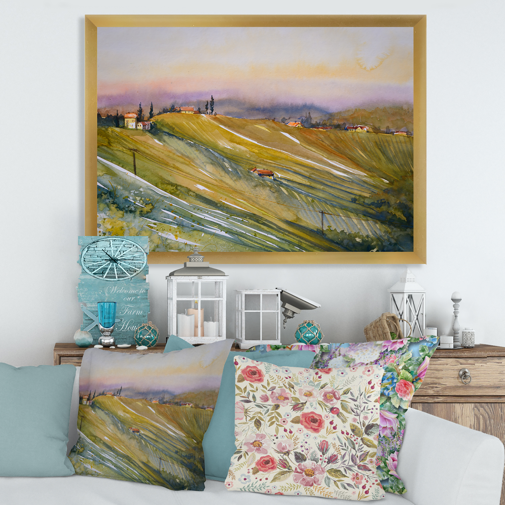 Designart 'Vineyard At Morning In Tuscany Italy' Country Framed Art Print