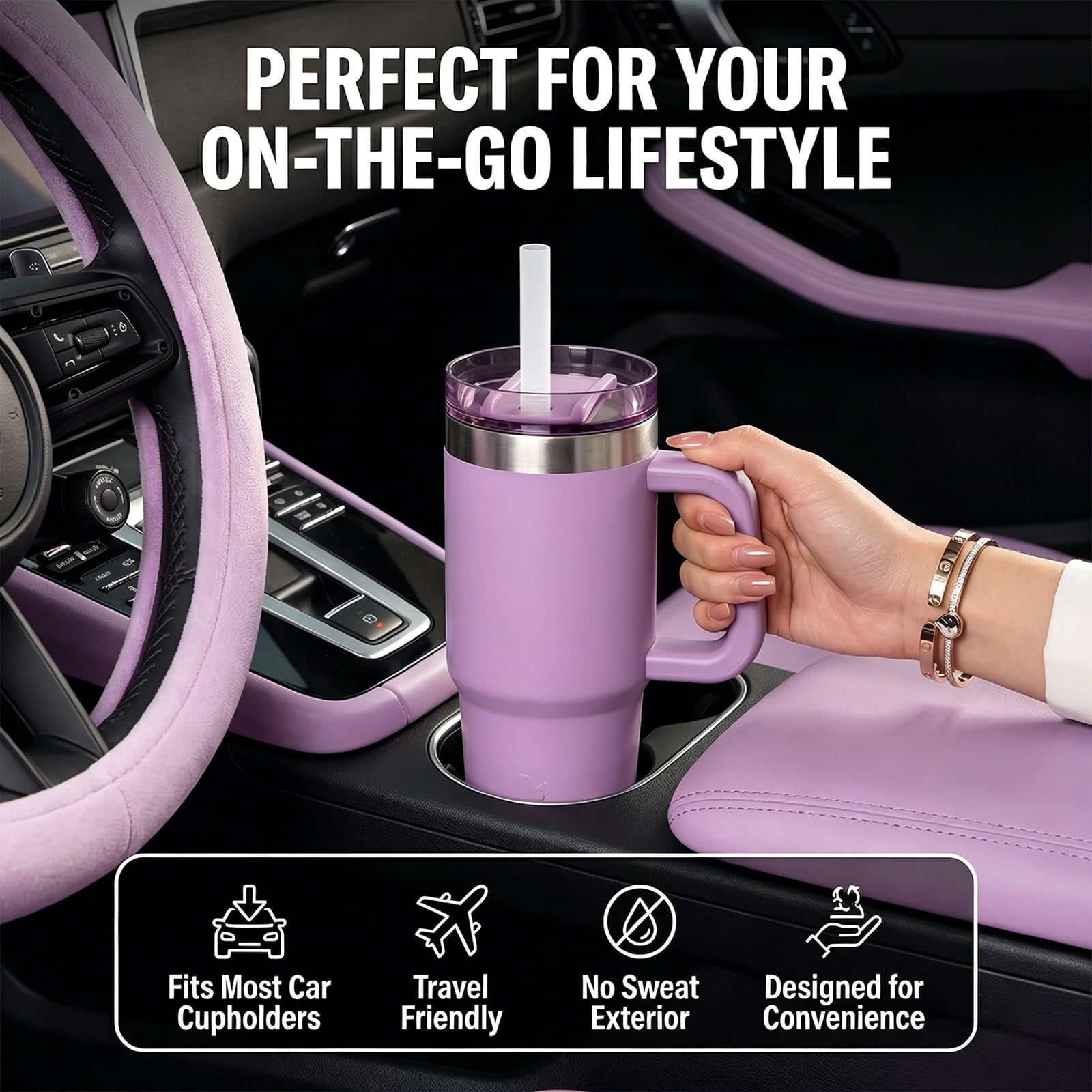 Ozark Trail 18 oz Stainless Steel Insulated Tumbler with Handle, Lilac
