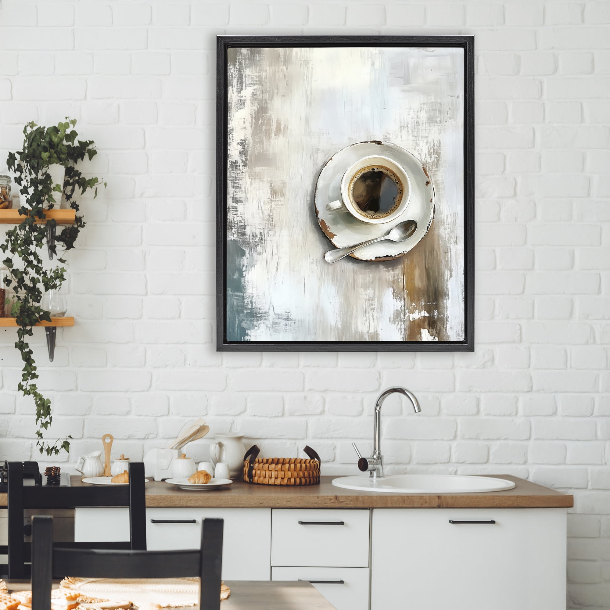 Stupell Industries Neutral & Rustic Cup of Coffee Black Framed Floater Canvas Wall Art, design by LSR Design Studio