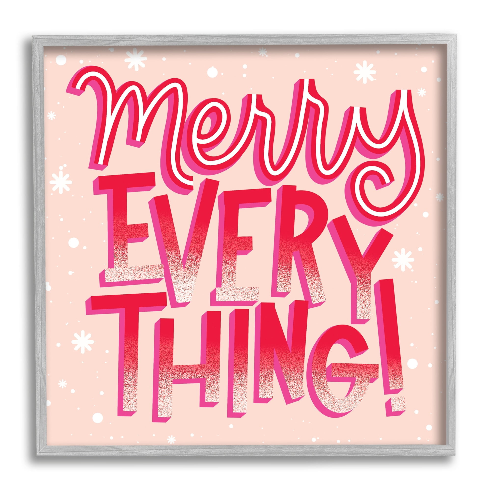 Merry Everything Festive Winter Holiday Patterned Typography Inspirational Graphic Art Framed Art Print Wall Art