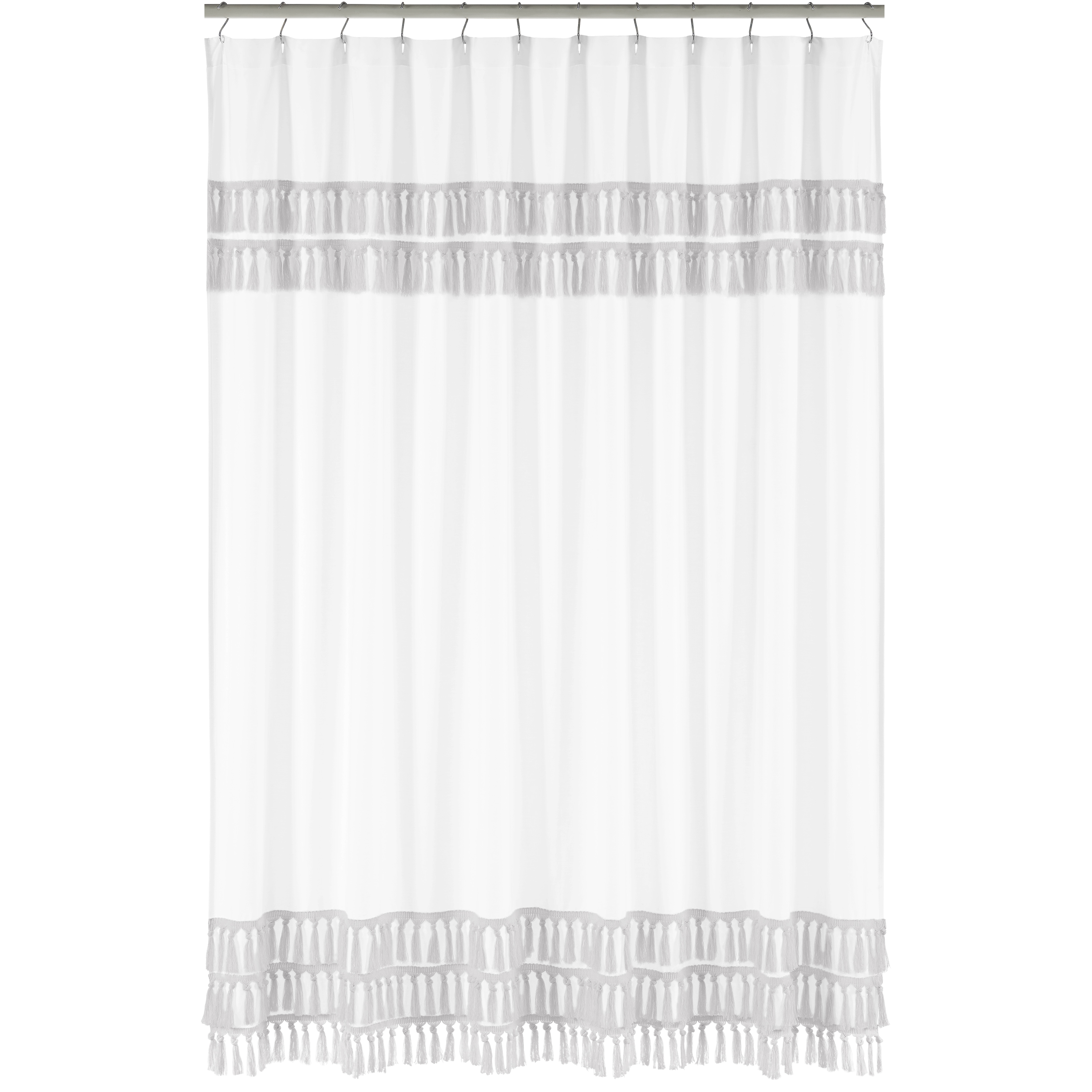 Boho Fringe White and Grey Single Shower Curtain by Sweet Jojo Designs