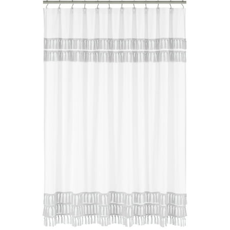 Boho Fringe White and Grey Single Shower Curtain by Sweet Jojo Designs