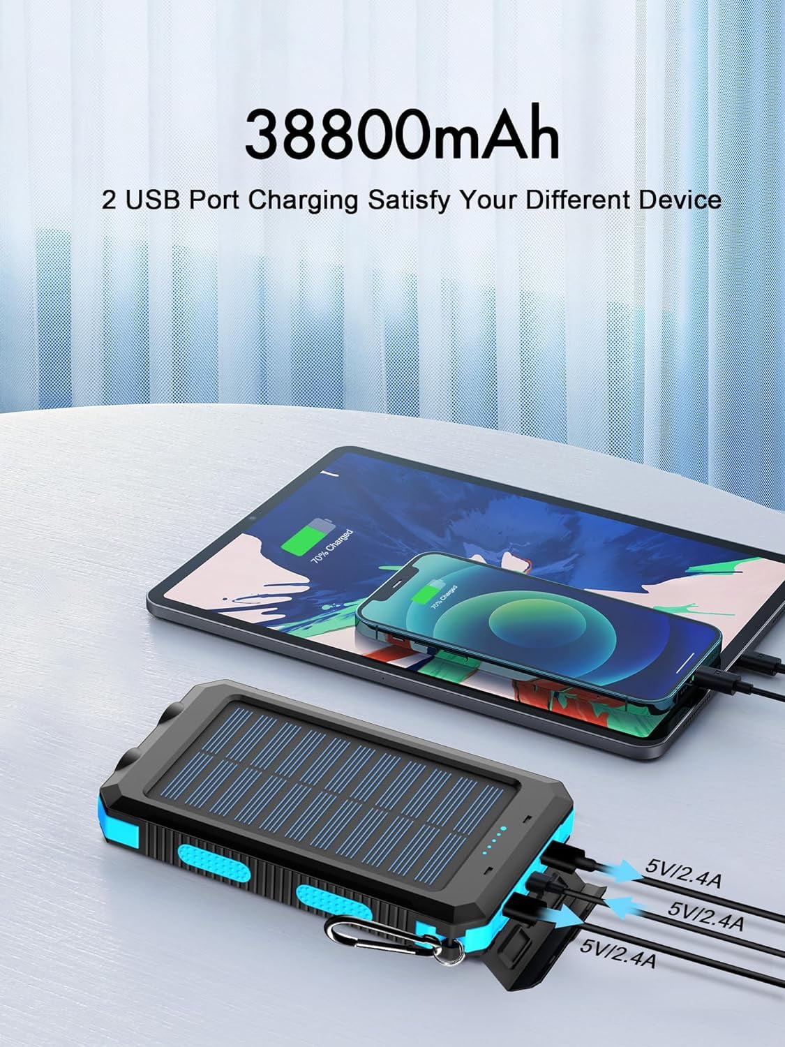 Solar Charger, 38800mAh Power Bank, Waterproof External Backup Battery Pack with USB C Input/Output/LED Flashlights Compatible iPhone, , iPad, Suitable for Outdoor, Camping