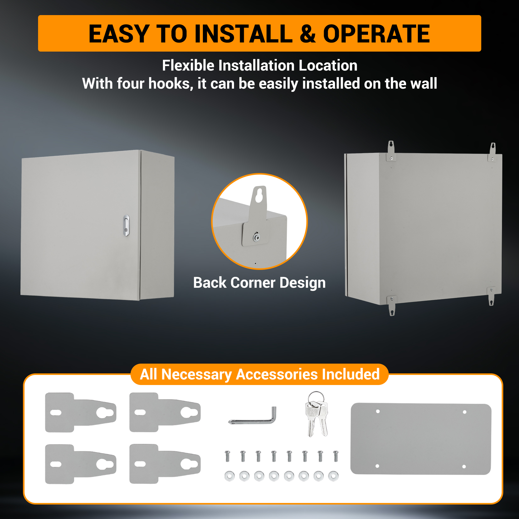 Accreate Stainless Steel Electrical Enclosure Box, NEMA 4X, IP67 Waterproof & Dustproof, Lockable Outdoor Junction Box with Mounting Plate & Keys for Indoor/Outdoor Use