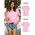 thumbnail image 5 of QAFOPEH Womens Daisy Heart Print T-Shirt Graphic Tee Short Sleeve Crewneck Top, 5 of 7