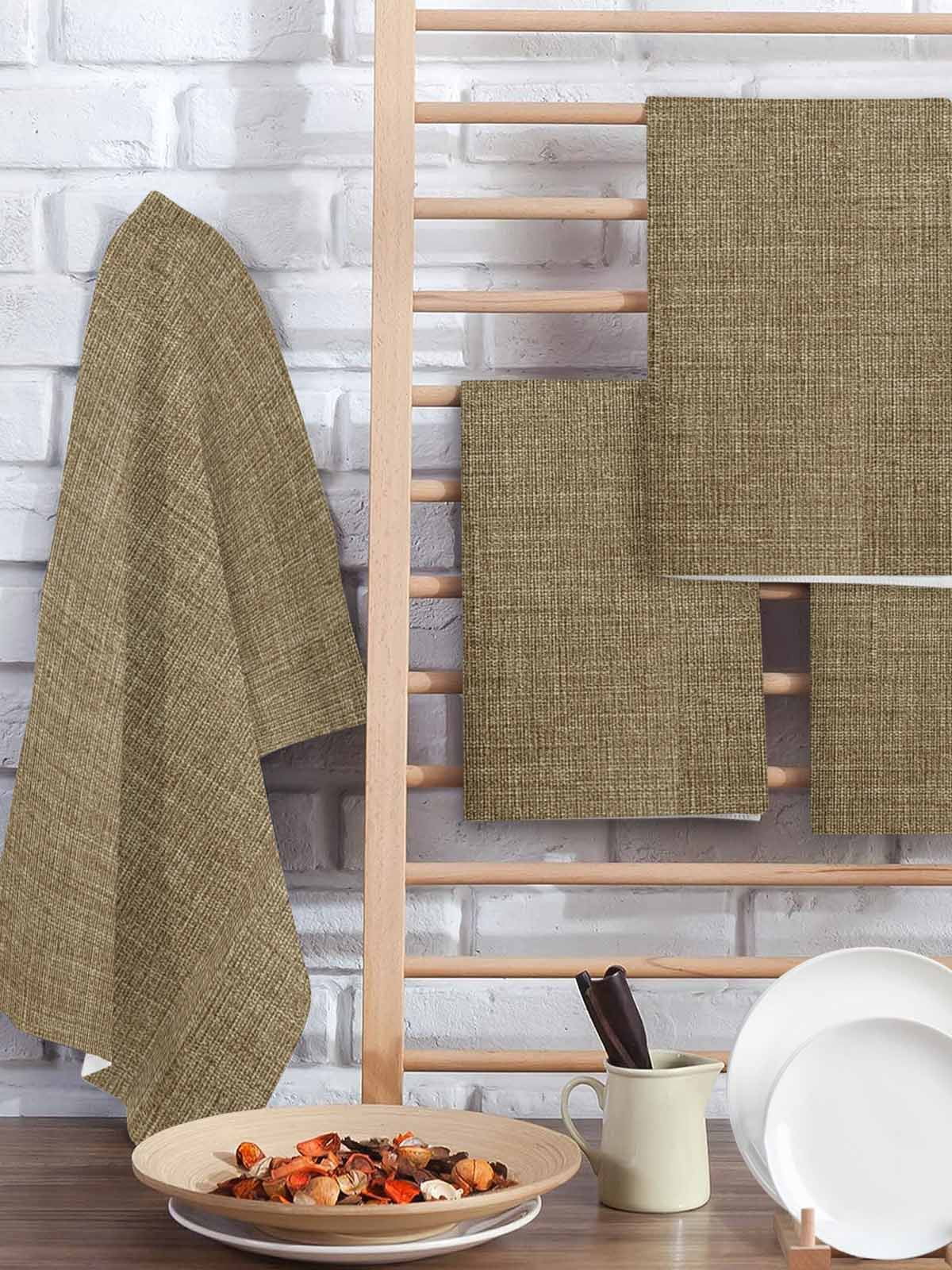 Vintage Brown Kitchen Dish Towels for Drying Dishes Set of 3, Farmhouse Retro Dark Solid Color Linen Texture Waffle Weave Microfiber Hand Tea Bathroom Towels Quick Dry & Absorbent Towel 15.7x23.6