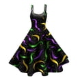 thumbnail image 3 of Fgvctg Womens Mardi Gras Dresses Glitter Mask Print Cocktail Dress Plus Size Crewneck Dress 1950s Sleeveless Parade Party Carnival Flowy Clothes Black M, 3 of 4