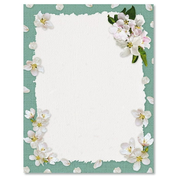 White Spring Blooms Easter Letter Papers - Set of 25 spring stationery papers are 8 1/2" x 11", compatible computer paper, spring letterhead sheets great for Easter Flyers, Invitations, or Letters