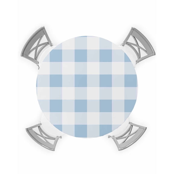 nqOlkjepod Blue Checkered Round Tablecloth, Fitted Table Cover with Elastic for 36"-44" Round Tables, Blue White Buffalo Plaid Table Cloth Outdoor Indoor Dinning Party Waterproof Tablecloths