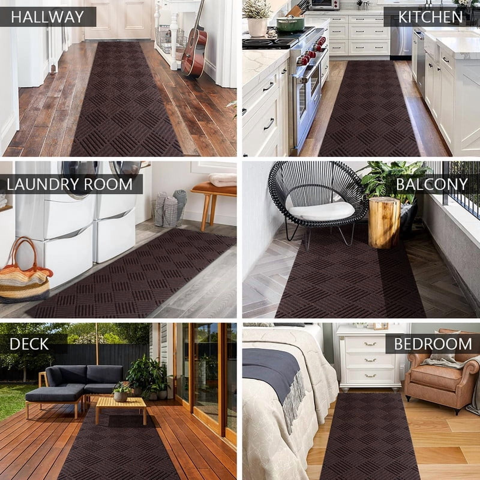 Fas Home Runner Rugs 3FTX25FT Indoor Outdoor Hallway Runner with Rubber Backing Non-Slip Carpet Washable Area Rugs Custom Sizes for Entryway Kitchen Laundry Room Balcony Patio Brown