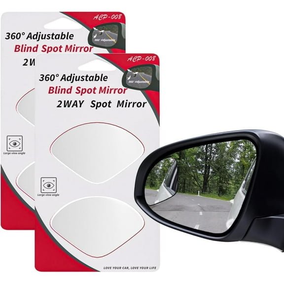 Adjustable Blind Spot Mirrors for Car, SUV, Truck, Bike, HD Glass Universal Wide Angle Fan Shaped Frameless Convex Rearview Safety Eliminate Blind Spot Side Mirror, 2 Pack - 4 Mirrors