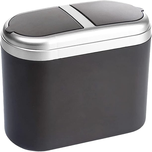 Mini bote de basura para automóvil con tapa, caja de almacenamiento pequeña para automóvil, contenedor de basura de plástico para vehículos, contenedor de basura con doble tapa para automóvil(dorado)