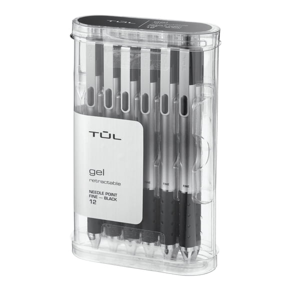 Bolígrafo de gel TUL GL1 con punta de aguja retráctil de 0,5 mm, tinta negra, 12 unidades