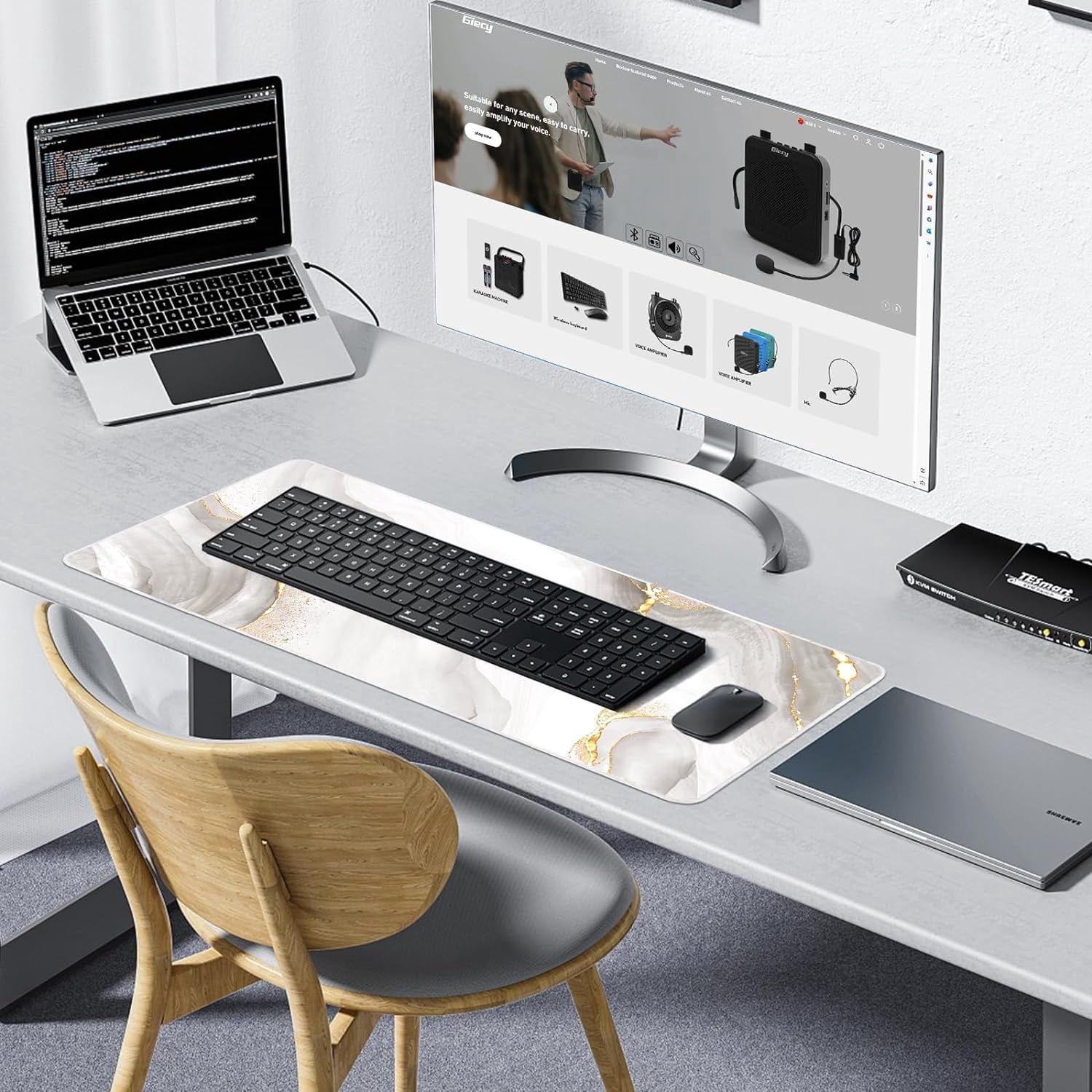 Gaming Mouse Pad, Large Mouse Pad for Desk, Desk Mat Extended Mousepad, with Non-Slip Rubber Base Desk Pad for Home Office Gaming (35.4"x15.7", White Marble)