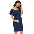 thumbnail image 3 of Ecavus Maternity Dress Off Shoulder Ruffle Bodycon Dress Navy XL, 3 of 5
