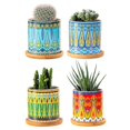 thumbnail image 2 of 4 Sets Boho Pots Succulent Pot Modern Sun Ceramic Flower Planter Pot with Bamboo Tray for Indoor Plants, Aloe, Cactus, Home Office Decor(C), 2 of 6