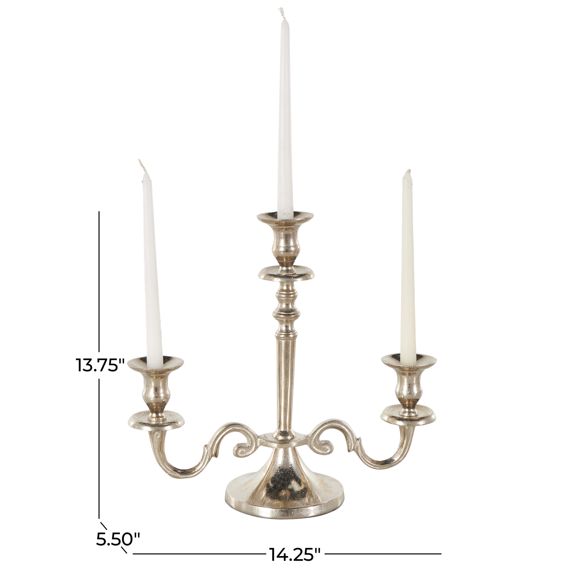 DecMode 3 Holder Silver Aluminum Metal Scroll Candelabra