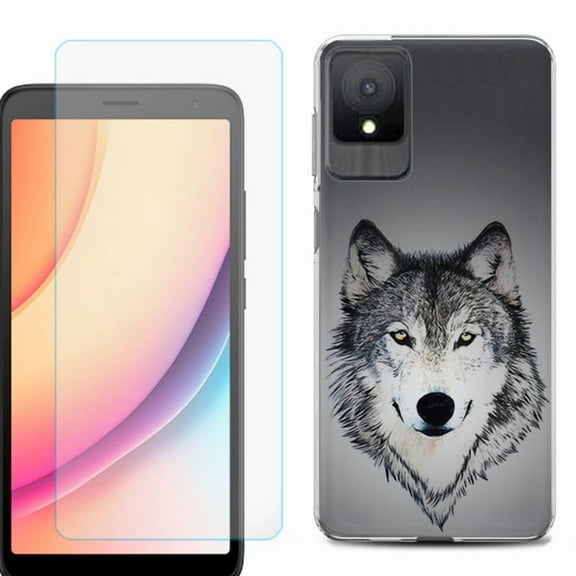 For TCL K11 Phone Case Cover, Shockproof Case with Tempered Glass Screen Protector, by OneToughShield - Wolf Face