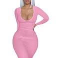 thumbnail image 2 of Yuemengxuan Women Fashionable Dress, Solid Color U-shaped Color Long Sleeve One-piece, 2 of 3