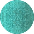 thumbnail image 1 of Ahgly Company Machine Washable Indoor Round Oriental Turquoise Blue Industrial Area Rugs, 7' Round, 1 of 4