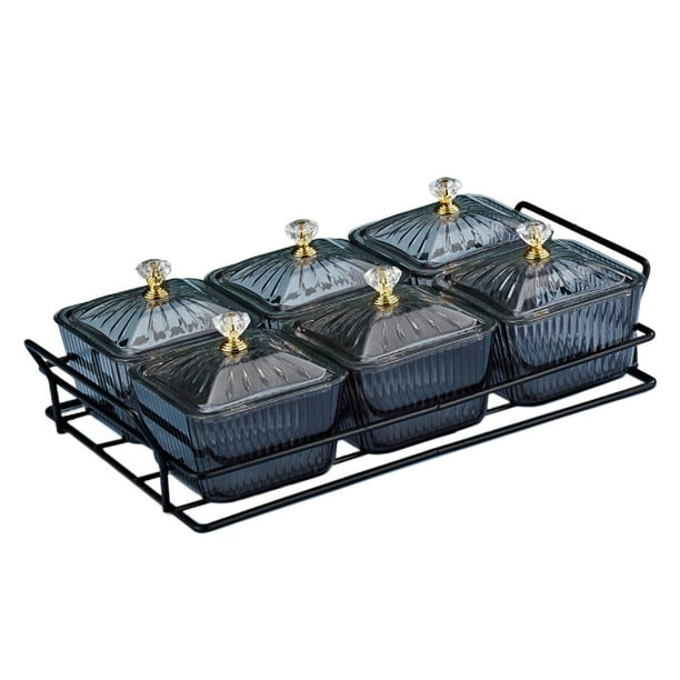 Plato para servir dividido Plato para aperitivos para condimentar Papas fritas Condimento Cocina 6 Cuencos Negro