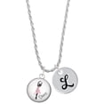 thumbnail image 1 of Delight Jewelry Silvertone Domed Pink Ballet Dancer Silvertone Script Initial Disc - L - Charm Necklace, 20"+3", 1 of 4