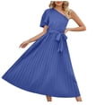 thumbnail image 5 of EGNMCR Robes de Fête pour Femmes Robe d'Été pour Femmes Ajustée Plissée avec Ceinture Robe à Manches Courtes à une Épaule, 5 of 5