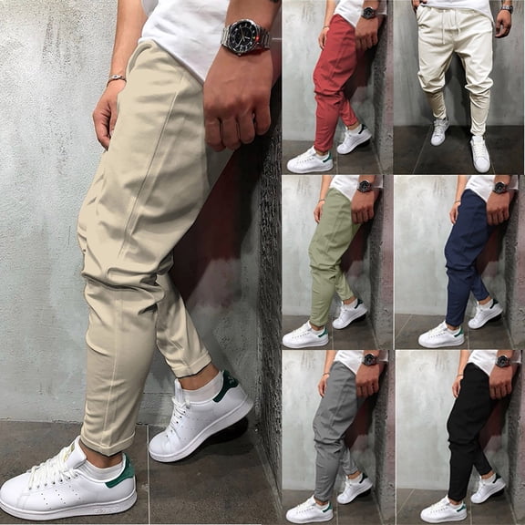 CHUMUD Mens Cotton Linen Joggers Pants Elastic Waist Stretch Drawstring Tapered Leg Pants Athletic Hiking Pants Business Work Pants Slim Fit