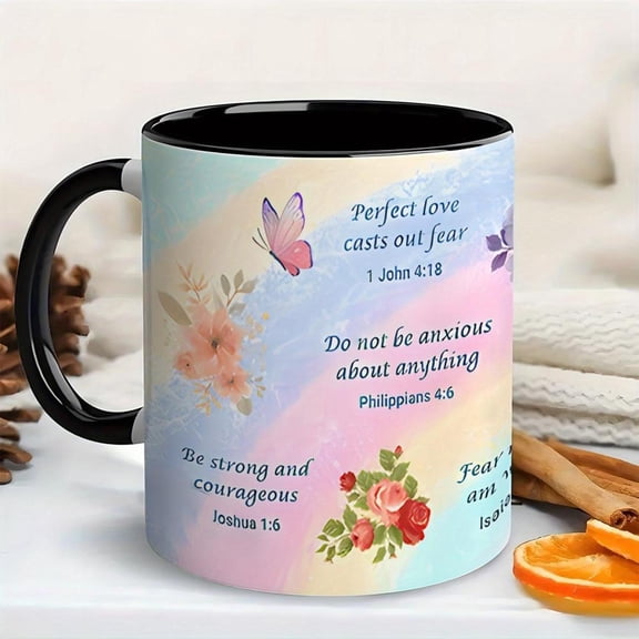 1pc 11oz Christian Bible Verse Coffee Mug with Isaiah 41 10 Philippians 4 13 Pink Blue Watercolor Scripture Cup Inspirational Religious Church Goers D