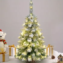 BingTong Artificial Christmas Tree With Lights Lighted Green Tabletop Christmas Tree Light Up Snow Flocked Mini Xmas Pine Tree For Party Supplies Holiday Home Decoration White L