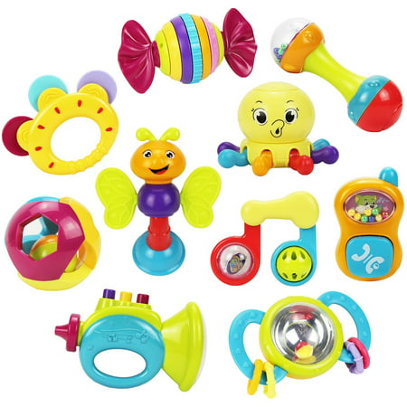 10 Baby Rattles Teether, Ball Shaker, Grab and Spin Rattle, Musical Toy ...