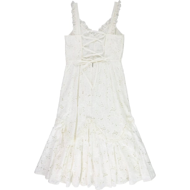 Rebecca Taylor - Vestido a media pierna con ojales para mujer, blanco, 6