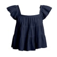 thumbnail image 7 of Otntypg Women's Casual Summer Square Neck Tank Tops Ruffle Strap Sleeveless Flared Hem Blouse Loose Fit Cotton and Linen Cropped Beach Vacation Tees Top Shirts Navy M, 7 of 7