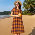 thumbnail image 4 of Easygdp Fall Buffalo Plaid para Vestido Transpirable de Mujer, Vestido Suelto de Manga Corta con Pliegues y Bolsillos para el Verano, 4 of 6