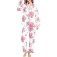 thumbnail image 2 of Winter Pajamas For Women Set Loose Casual Cozy Cardigan Flower Print Collar Long Sleeve Button Up Loungewear Soft Two Piece Holiday Sleepwear With Pockets Pink L, 2 of 5