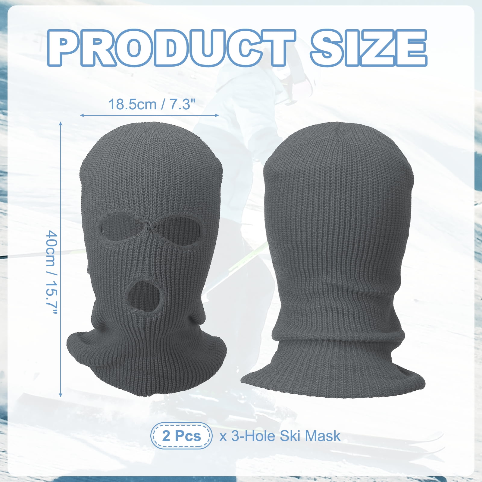 Uxcell 3-Hole Full Face Mask Cover, Ski Mask Knitted Warm Knit Cover Winter Balaclava Face Mask Cap Ski Polyester& 2 Pcs& Dark Gray -Fitting for ( Men/Women/Winter Outdoor Sports/Skiing)