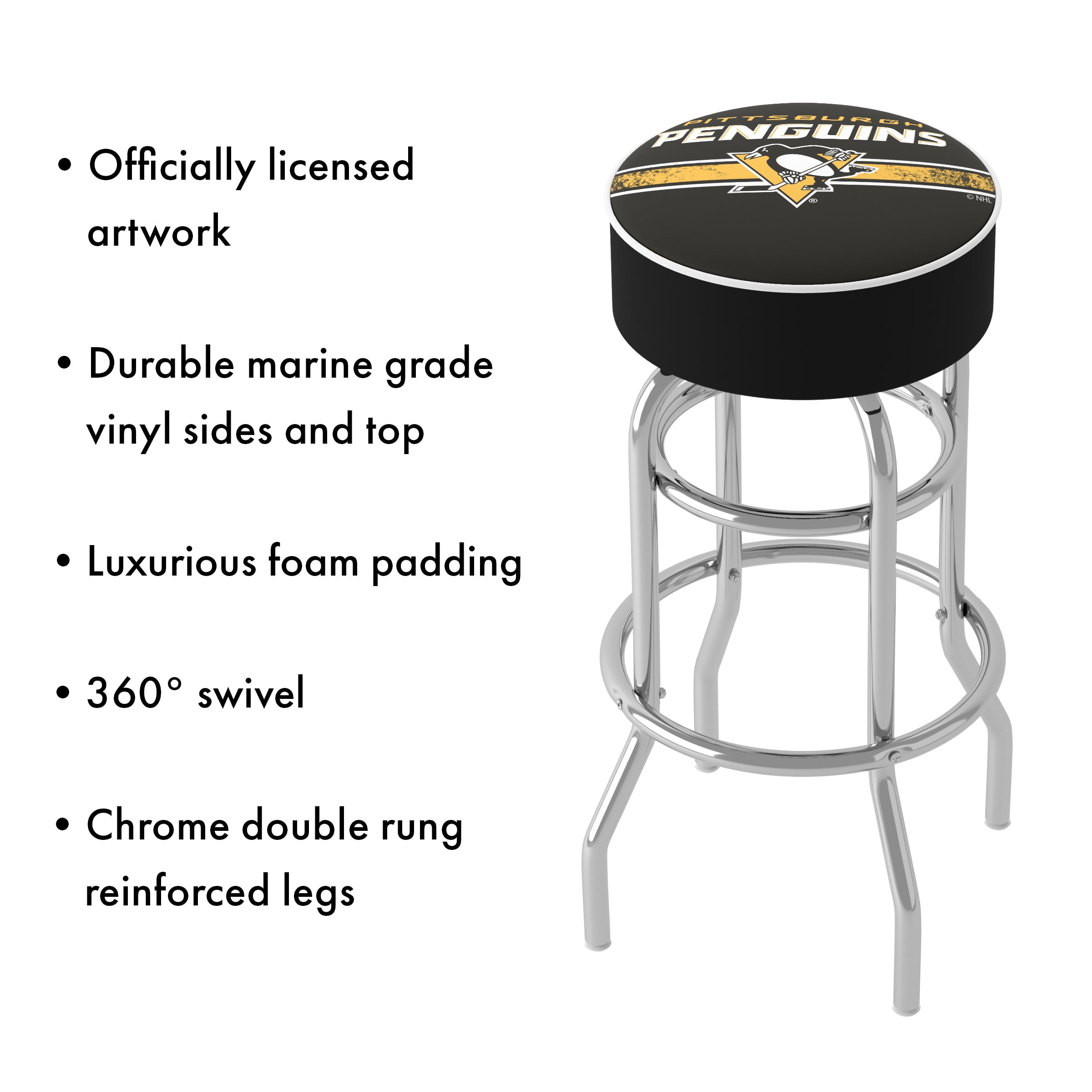 NHL Chrome Bar Stool with Swivel, Pittsburgh Penguins