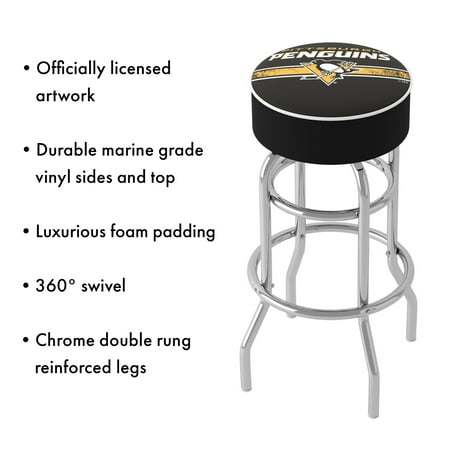Pittsburgh Penguins NHL Padded Swivel Bar Stool - Black, Gold, White