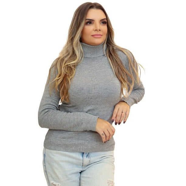 Blusa Mujer Manga Larga Cuello Alto Tricot Sweater Cacharrel Basic Elastano Deng Xun unisex